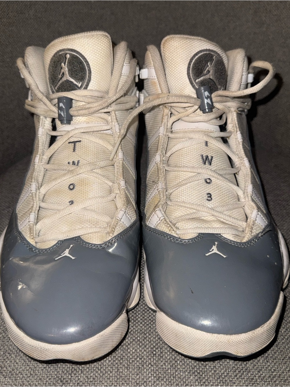 Jordan Men’s Sneakers - White & Gray Patent Toe